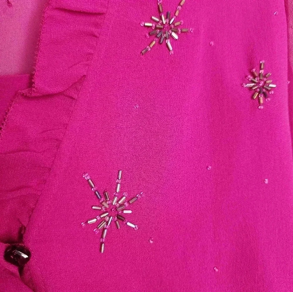 DD Collection Doncaster Magenta Silk Dress Cardigan Set Size 8 NWT Beaded - Picture 4 of 10